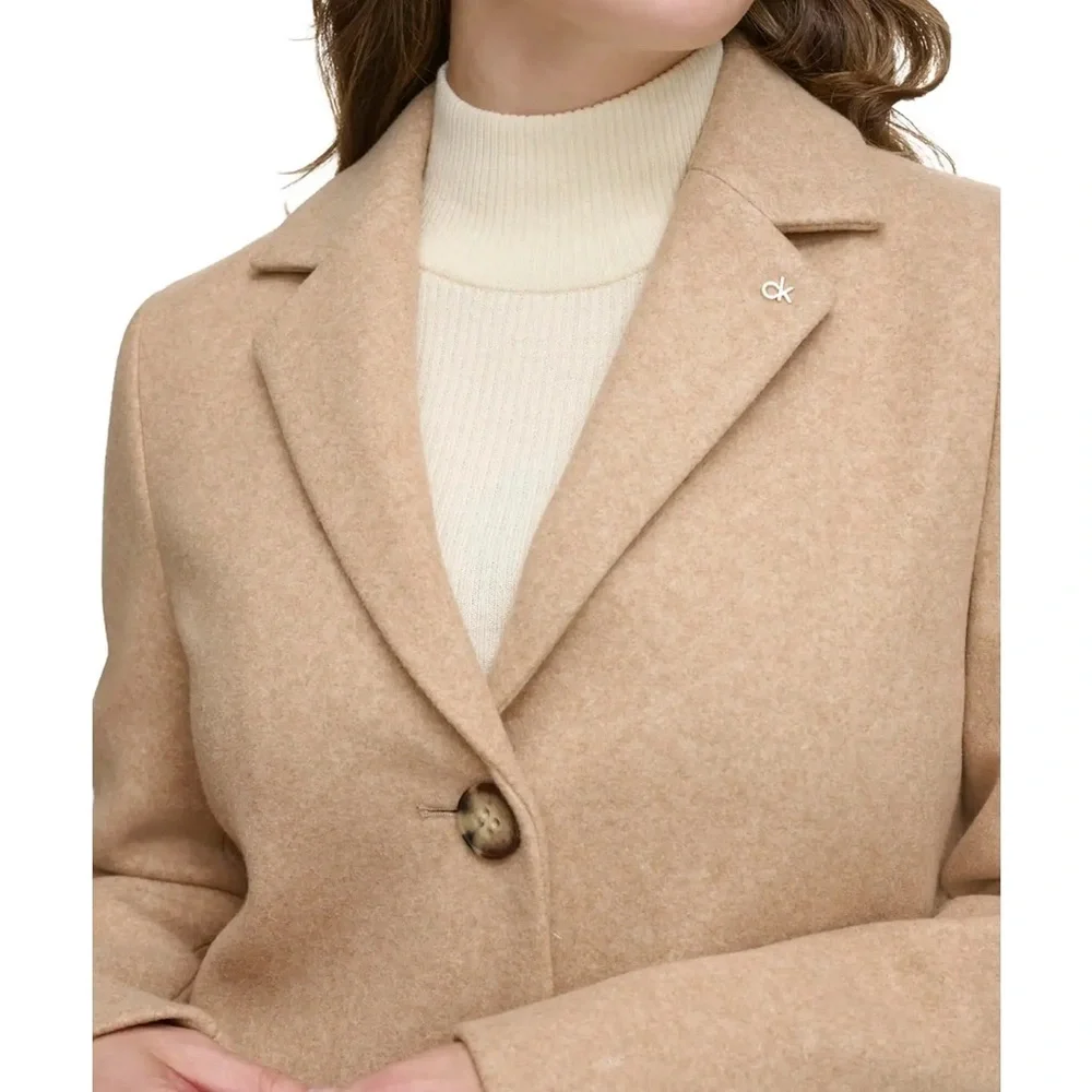 Calvin Klein Coat Camel  coat Single Breasted Calvin Klein coat women’s  size M - Picture 3 of 16